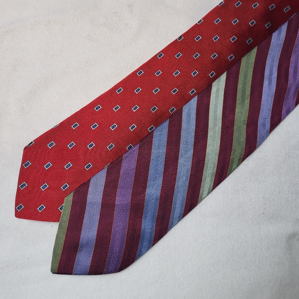 Brooks‎ Brothers Red and Striped Ties Lot Of 2 Silk And Silk Cotton Blend